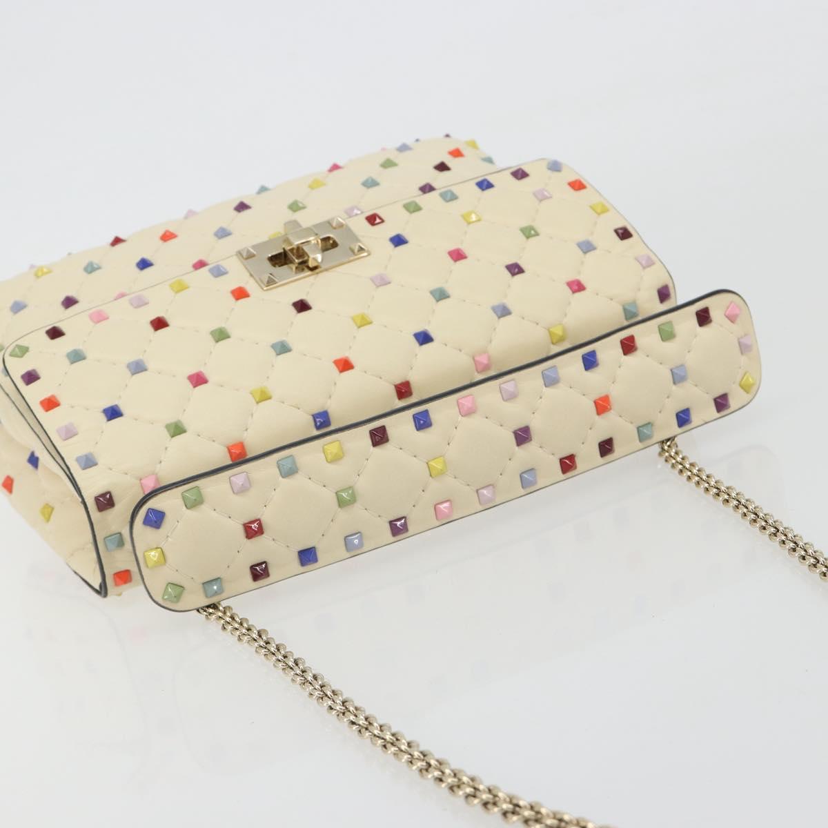 VALENTINO Rock Studs Chain Shoulder Bag Leather 2way Ivory Gold Auth 193023V