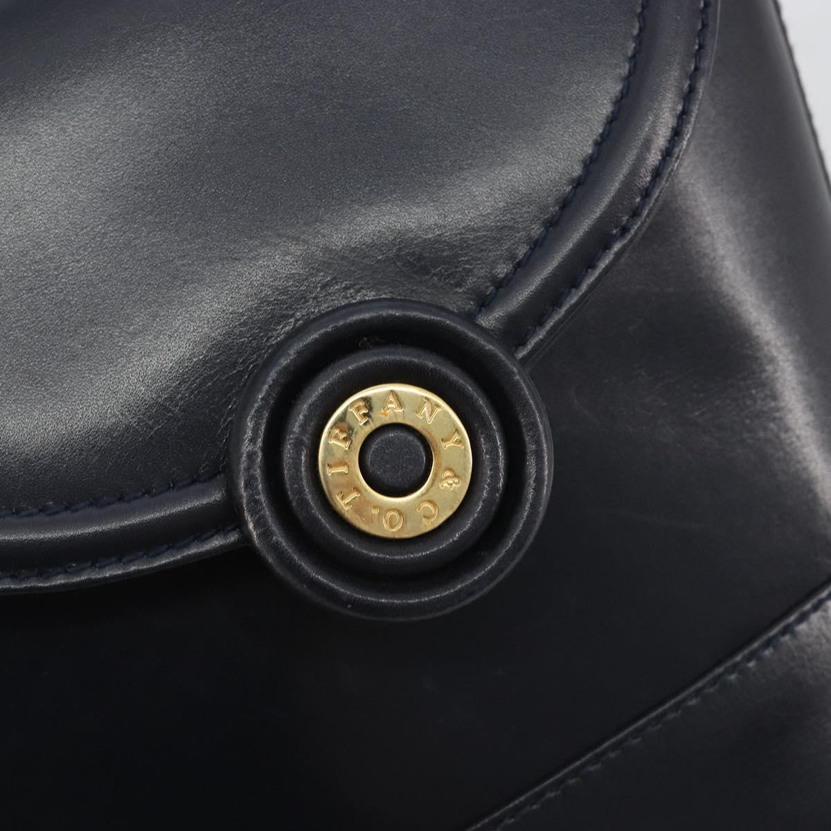TIFFANY&Co. Chain Shoulder Bag Leather Navy Gold Auth 193026A