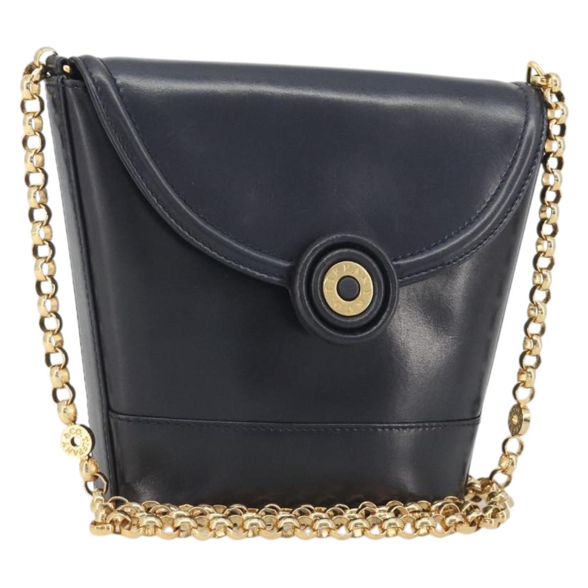 TIFFANY&Co. Chain Shoulder Bag Leather Navy Gold Auth 193026A