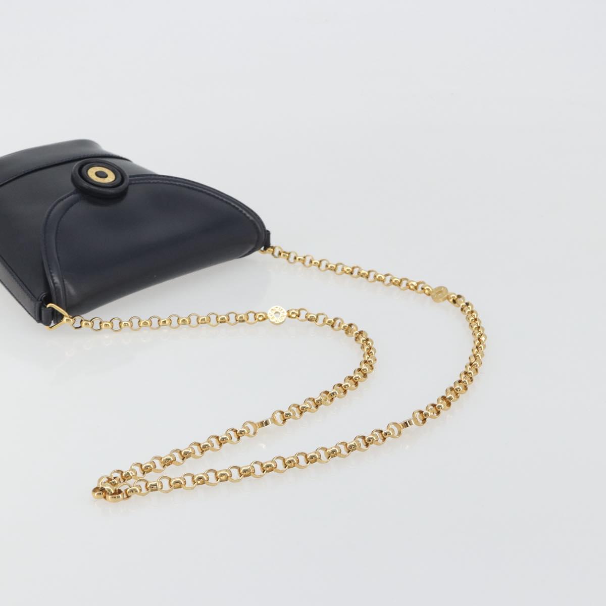 TIFFANY&Co. Chain Shoulder Bag Leather Navy Gold Auth 193026A