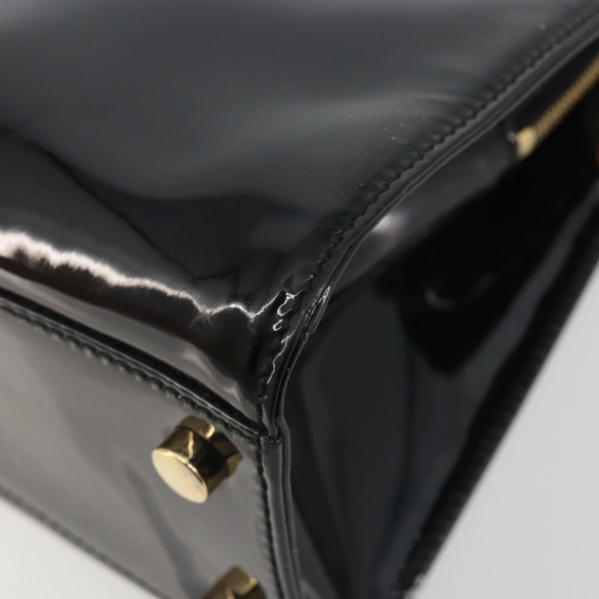 SAINT LAURENT Hand Bag Patent Leather Black Gold Auth 193027A