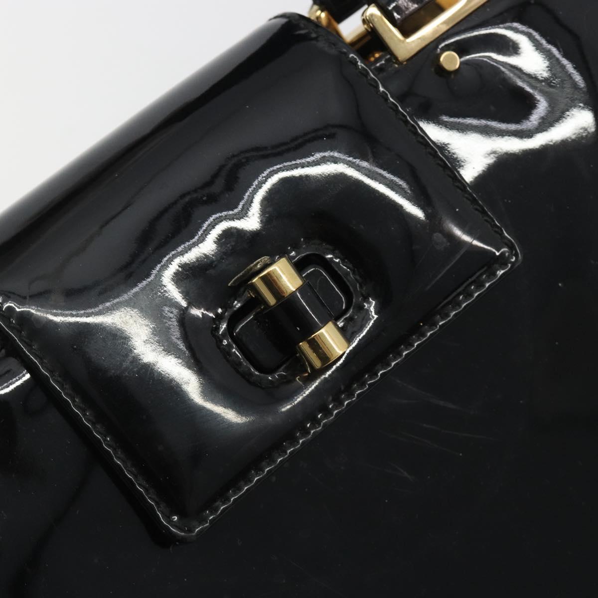 SAINT LAURENT Hand Bag Patent Leather Black Gold Auth 193027A