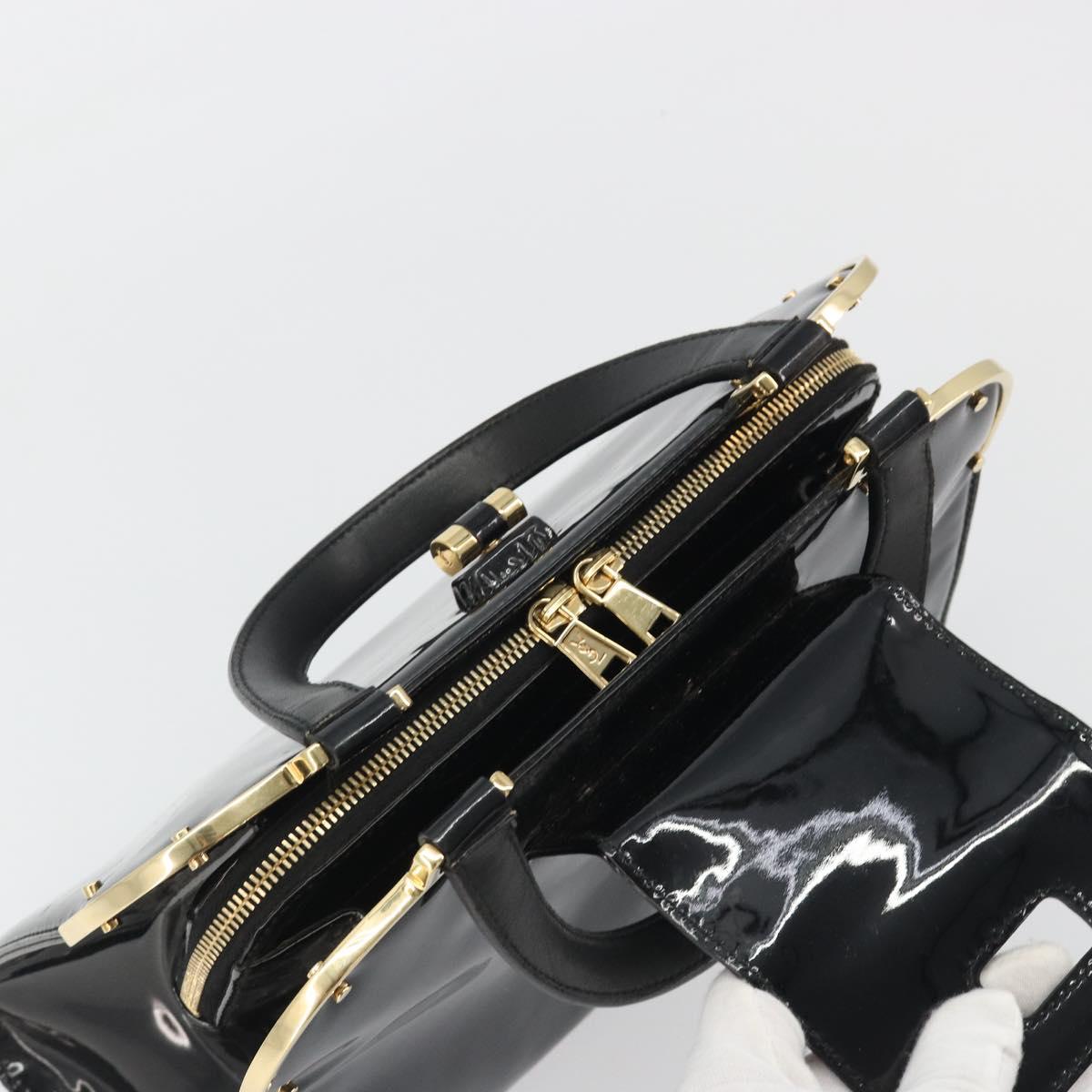 SAINT LAURENT Hand Bag Patent Leather Black Gold Auth 193027A