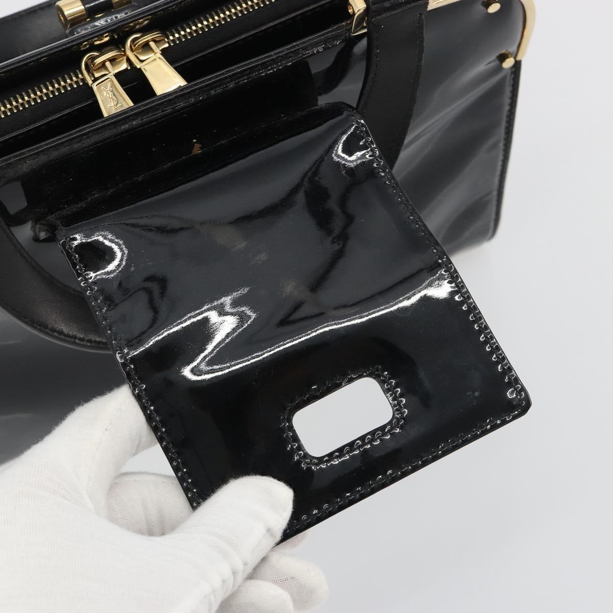 SAINT LAURENT Hand Bag Patent Leather Black Gold Auth 193027A
