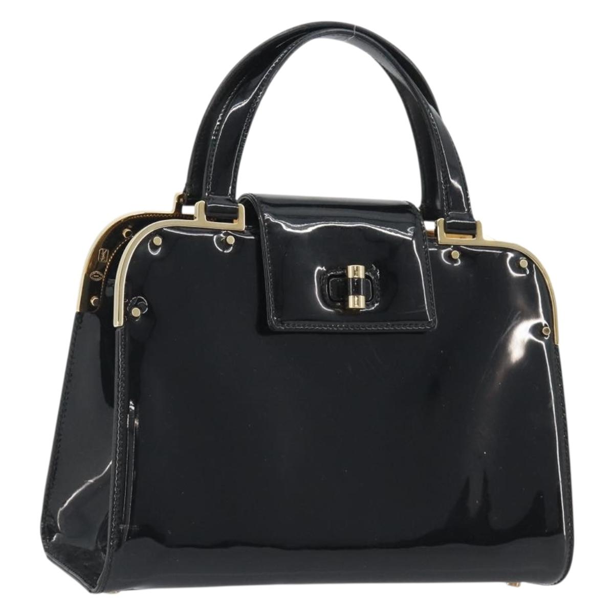 SAINT LAURENT Hand Bag Patent Leather Black Gold Auth 193027A
