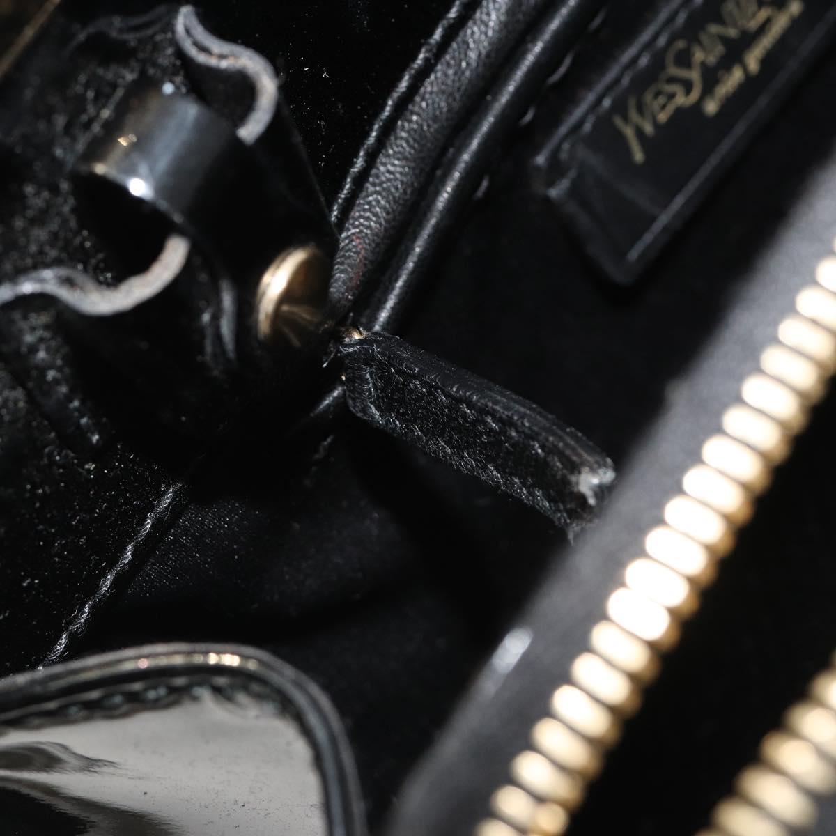 SAINT LAURENT Hand Bag Patent Leather Black Gold Auth 193027A
