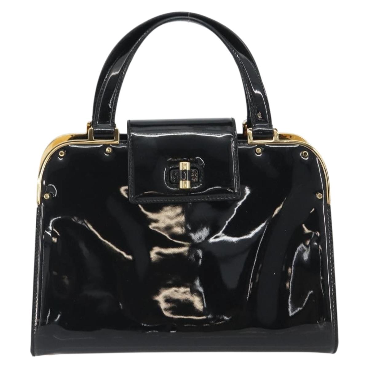 SAINT LAURENT Hand Bag Patent Leather Black Gold Auth 193027A