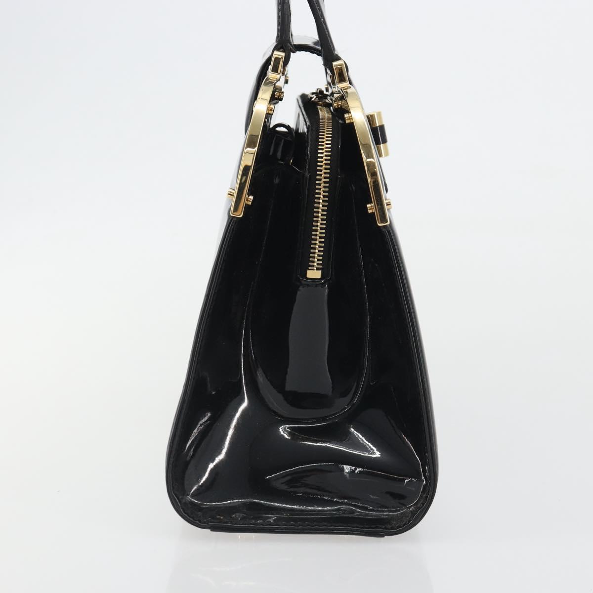 SAINT LAURENT Hand Bag Patent Leather Black Gold Auth 193027A