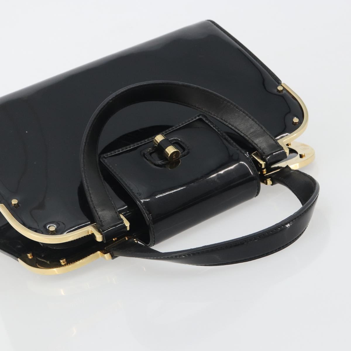 SAINT LAURENT Hand Bag Patent Leather Black Gold Auth 193027A