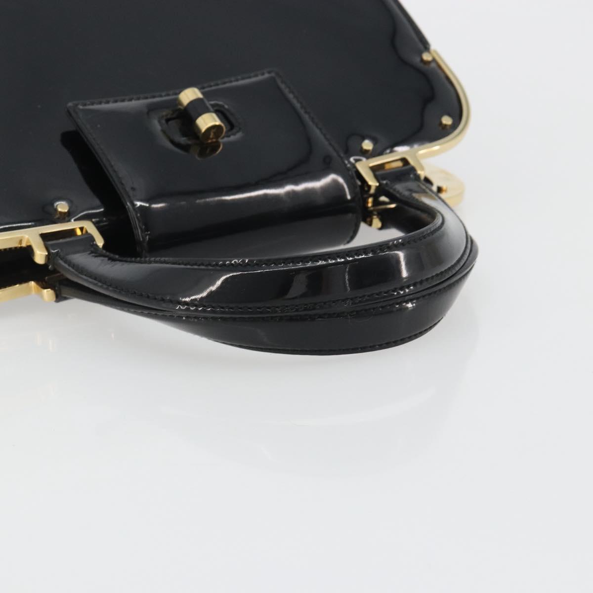 SAINT LAURENT Hand Bag Patent Leather Black Gold Auth 193027A