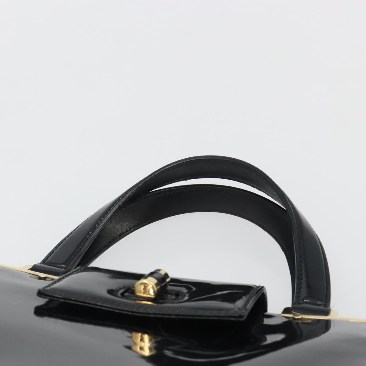 SAINT LAURENT Hand Bag Patent Leather Black Gold Auth 193027A