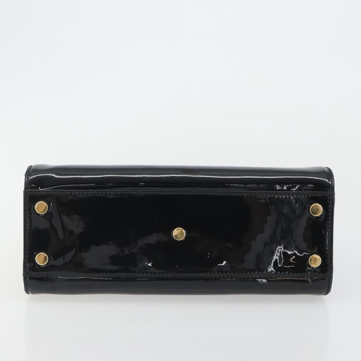 SAINT LAURENT Hand Bag Patent Leather Black Gold Auth 193027A