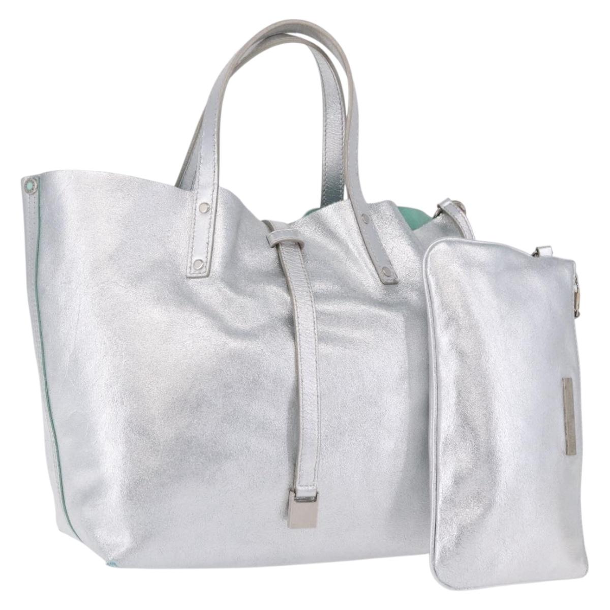 TIFFANY&Co. Hand Bag Leather Silver Auth 193028A