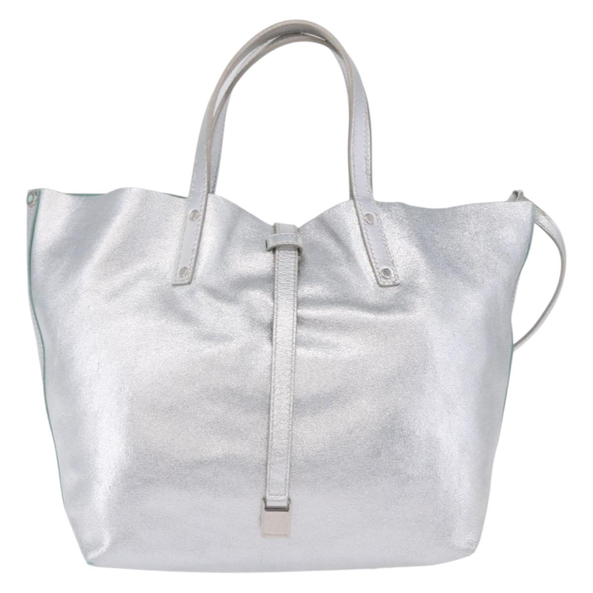 TIFFANY&Co. Hand Bag Leather Silver Auth 193028A