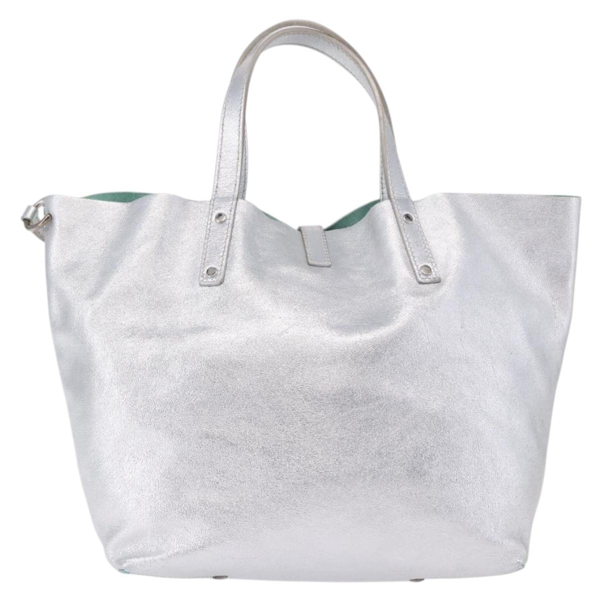 TIFFANY&Co. Hand Bag Leather Silver Auth 193028A