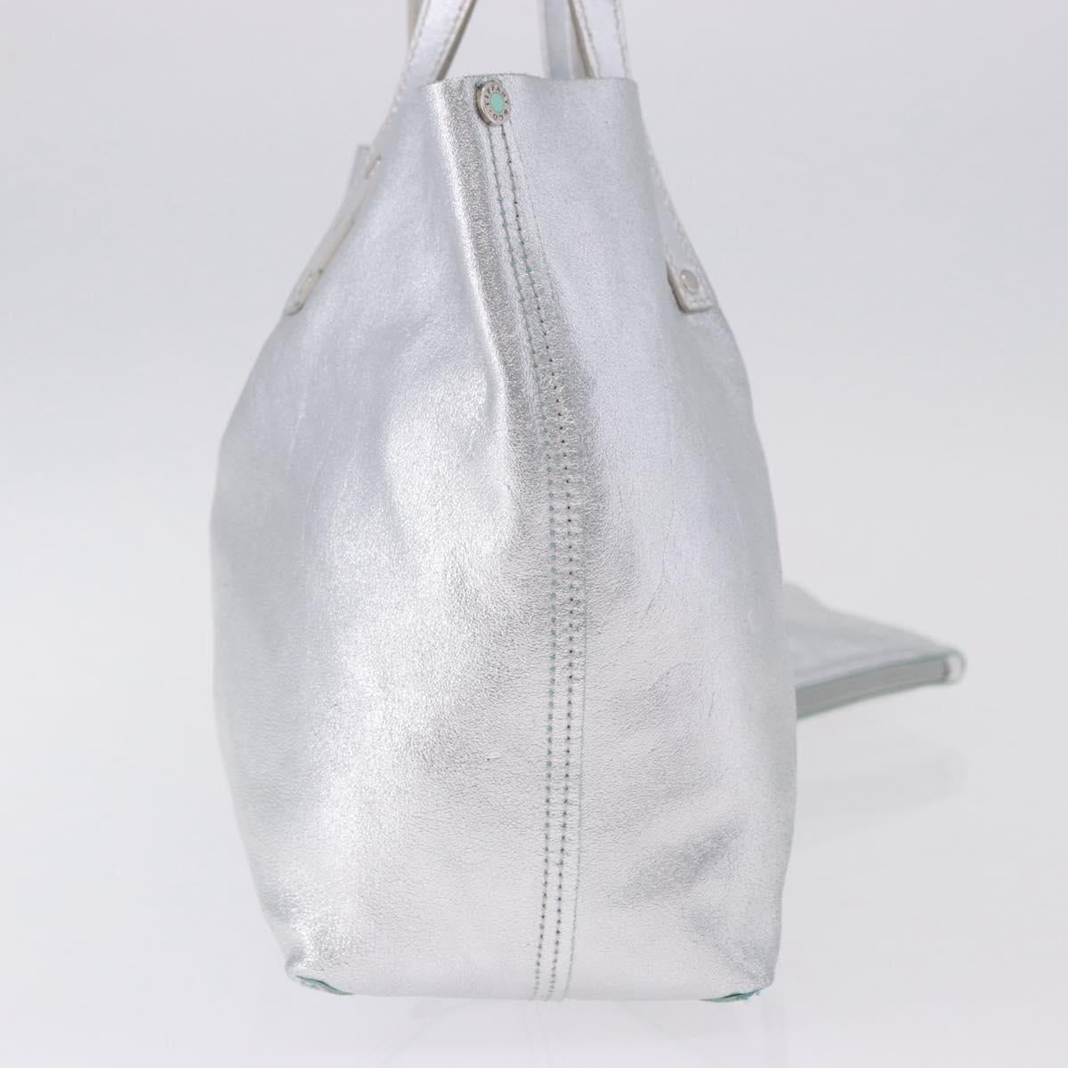 TIFFANY&Co. Hand Bag Leather Silver Auth 193028A