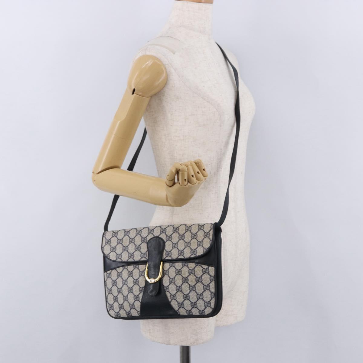 GUCCI GG Supreme Clutch Bag PVC Navy Gold 904 02 025 Auth 193045