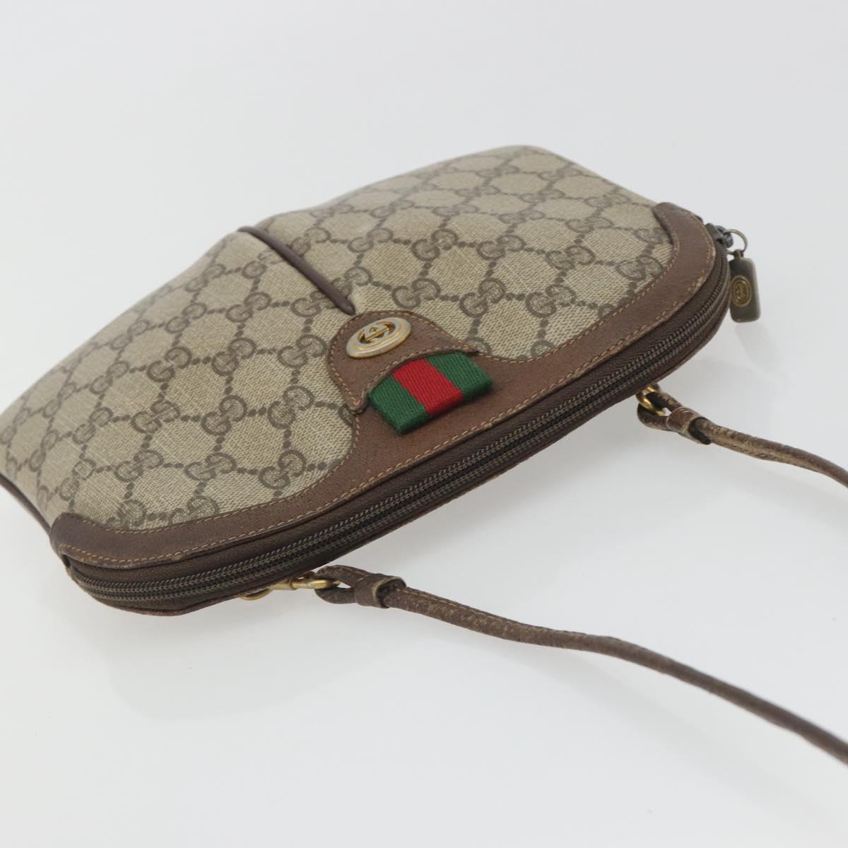 GUCCI GG Supreme Web Sherry Line Bag PVC Beige Gold 904 02 047 Auth 193046