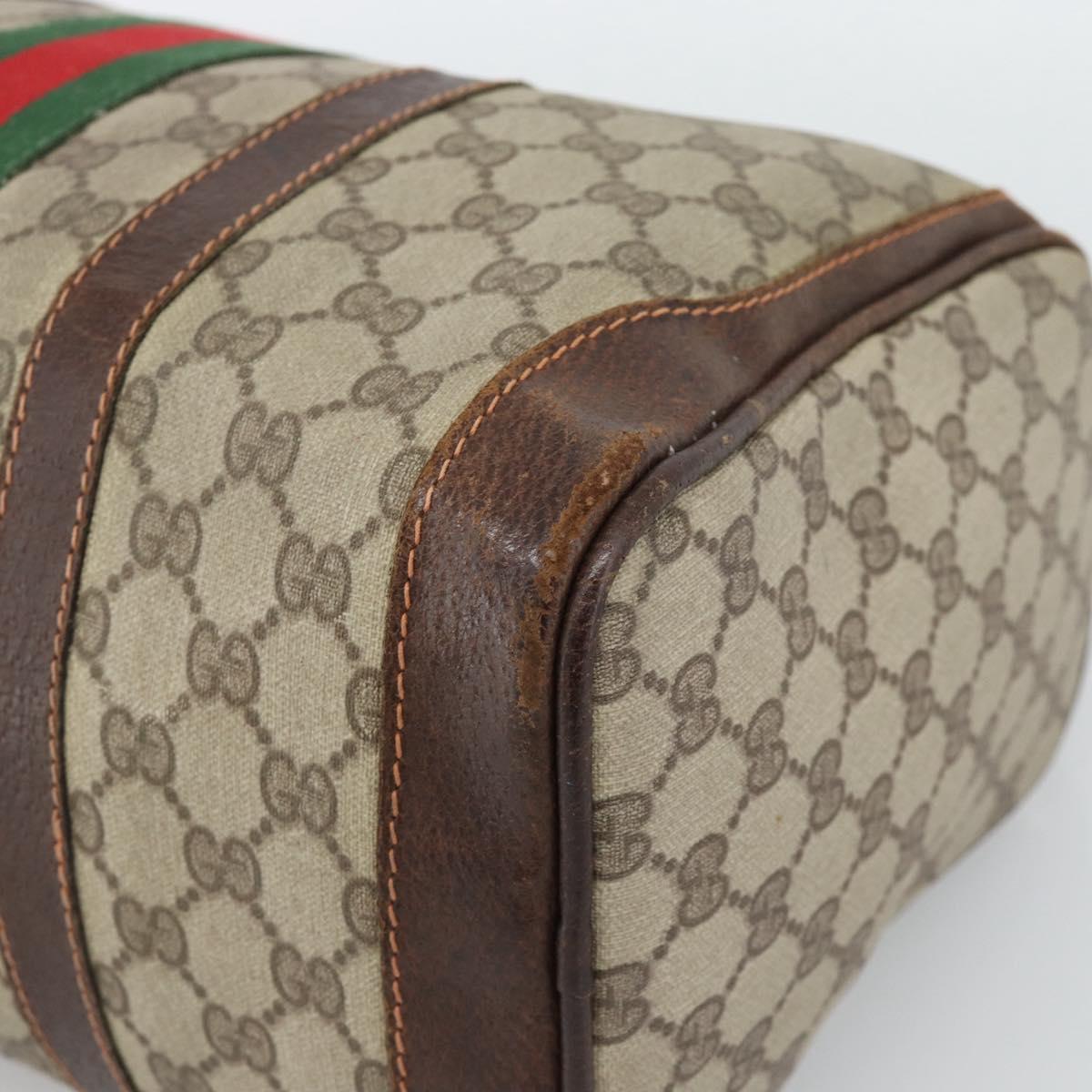 GUCCI GG Supreme Web Sherry Line Boston Bag PVC Beige Gold Auth 193047