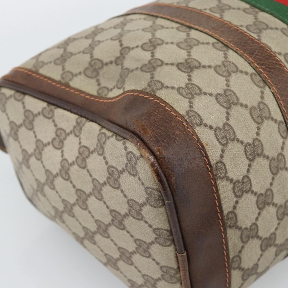 GUCCI GG Supreme Web Sherry Line Boston Bag PVC Beige Gold Auth 193047