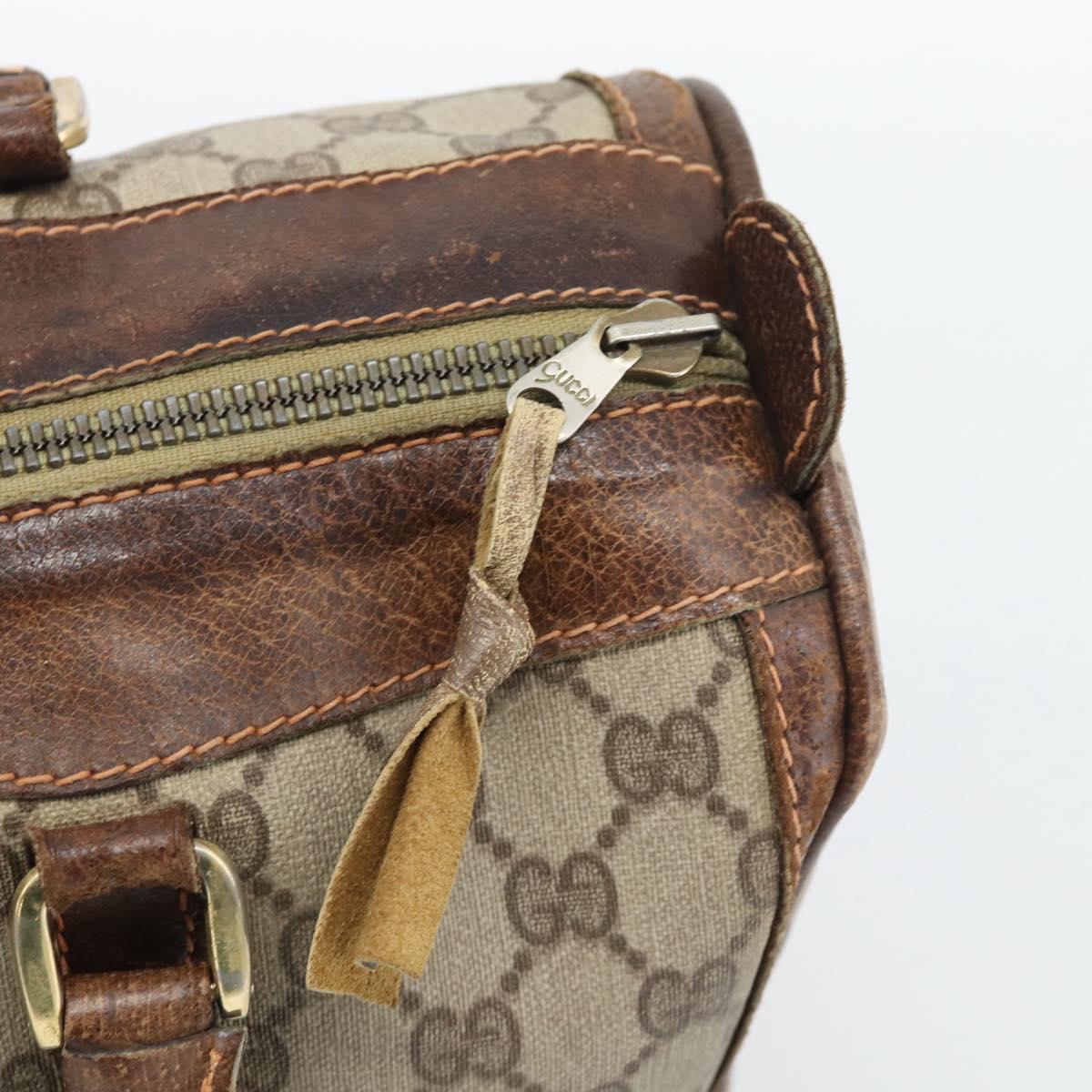 GUCCI GG Supreme Web Sherry Line Boston Bag PVC Beige Gold Auth 193047