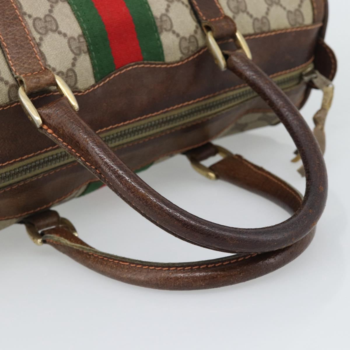 GUCCI GG Supreme Web Sherry Line Boston Bag PVC Beige Gold Auth 193047