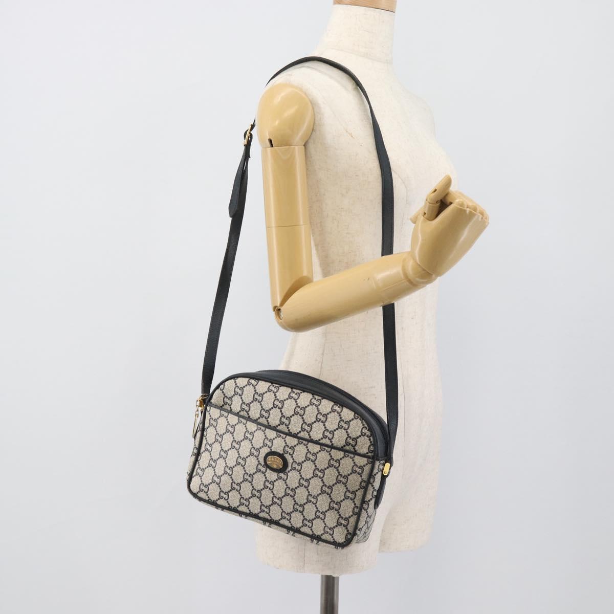 GUCCI GG Plus Supreme Shoulder Bag PVC Navy Gold Auth 193048