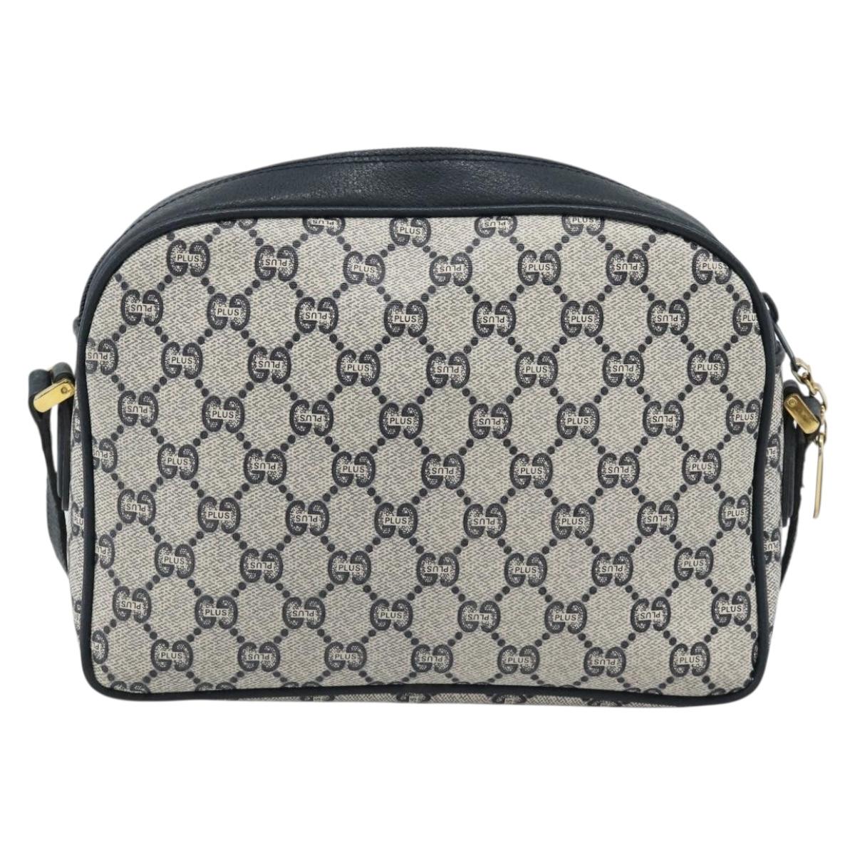 GUCCI GG Plus Supreme Shoulder Bag PVC Navy Gold Auth 193048