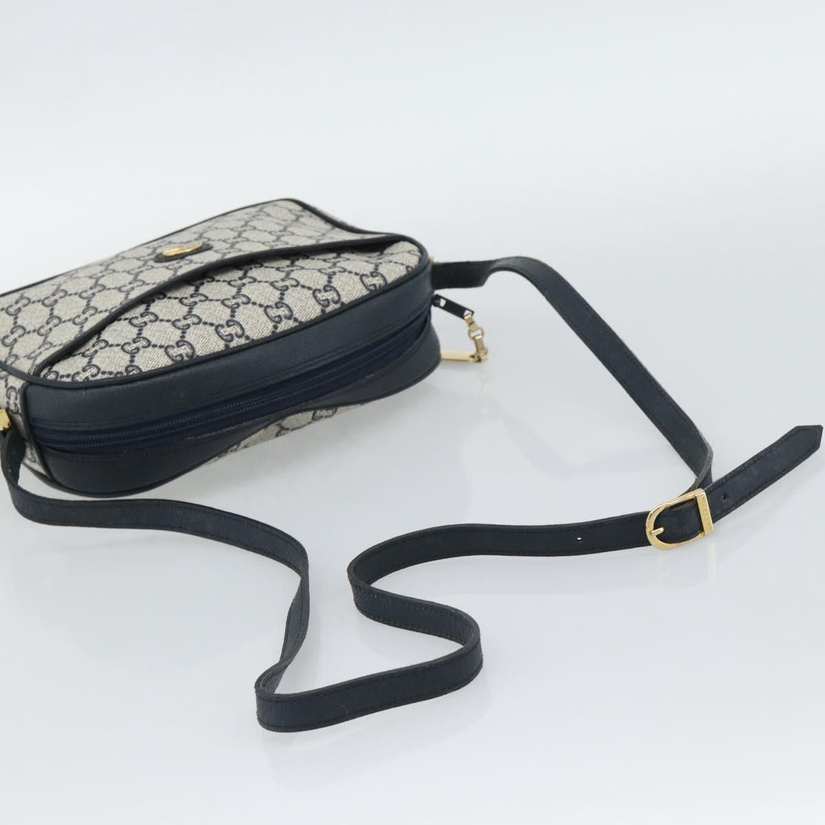 GUCCI GG Plus Supreme Shoulder Bag PVC Navy Gold Auth 193048