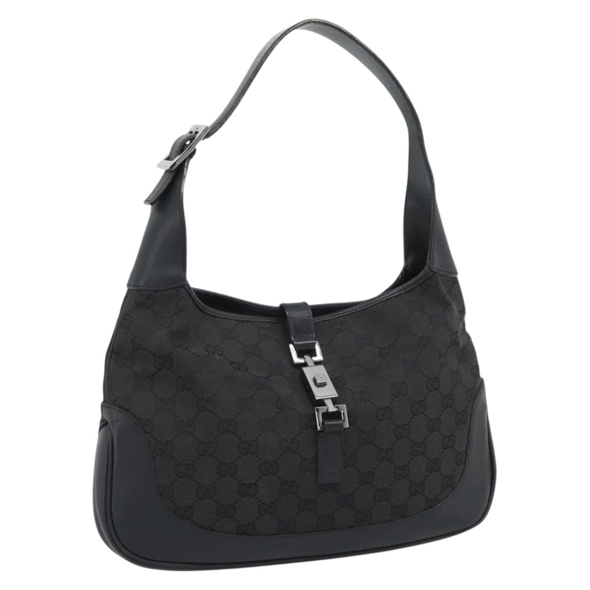 GUCCI GG Canvas Jackie Shoulder Bag Black Silver 204990 Auth 193049V