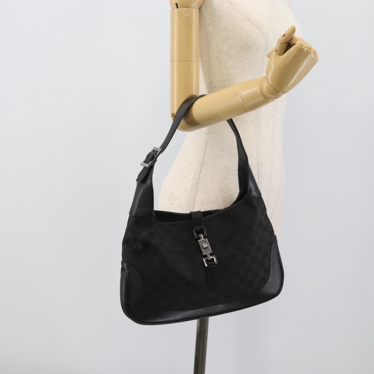 GUCCI GG Canvas Jackie Shoulder Bag Black Silver 204990 Auth 193049V