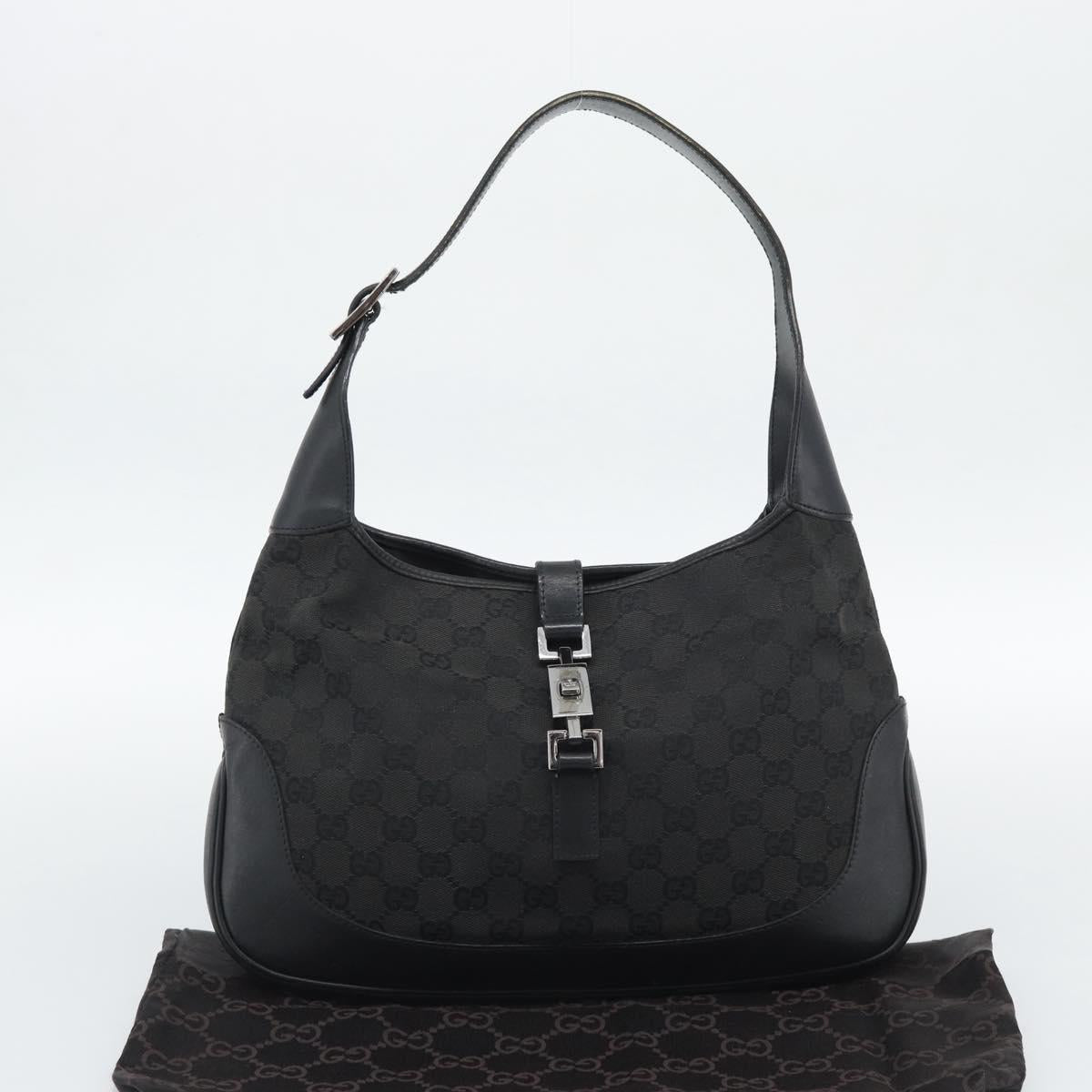 GUCCI GG Canvas Jackie Shoulder Bag Black Silver 204990 Auth 193049V