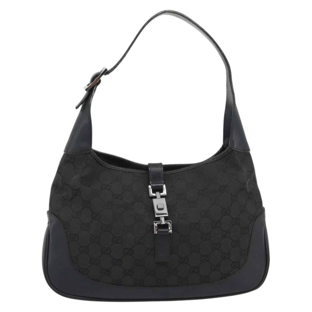 GUCCI GG Canvas Jackie Shoulder Bag Black Silver 204990 Auth 193049V