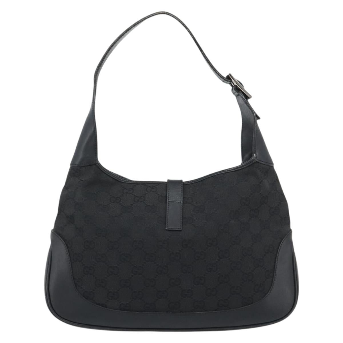 GUCCI GG Canvas Jackie Shoulder Bag Black Silver 204990 Auth 193049V