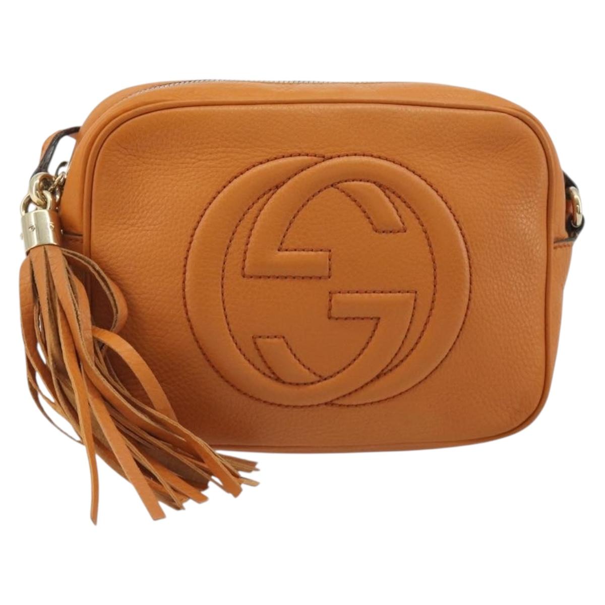 GUCCI Shoulder Bag Leather Orange Gold 308364 Auth 193050V