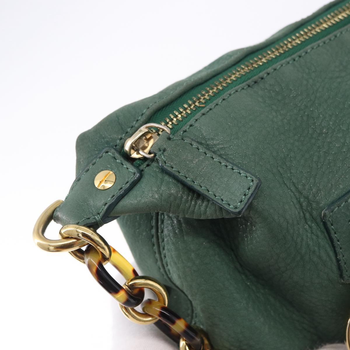 FENDI Shoulder Bag Leather Green Gold Auth 193051V