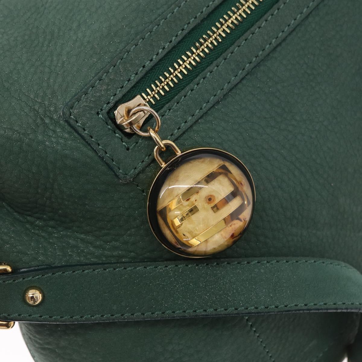 FENDI Shoulder Bag Leather Green Gold Auth 193051V