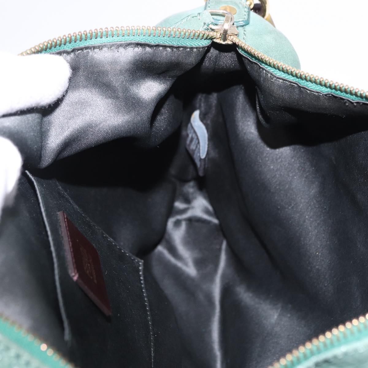 FENDI Shoulder Bag Leather Green Gold Auth 193051V