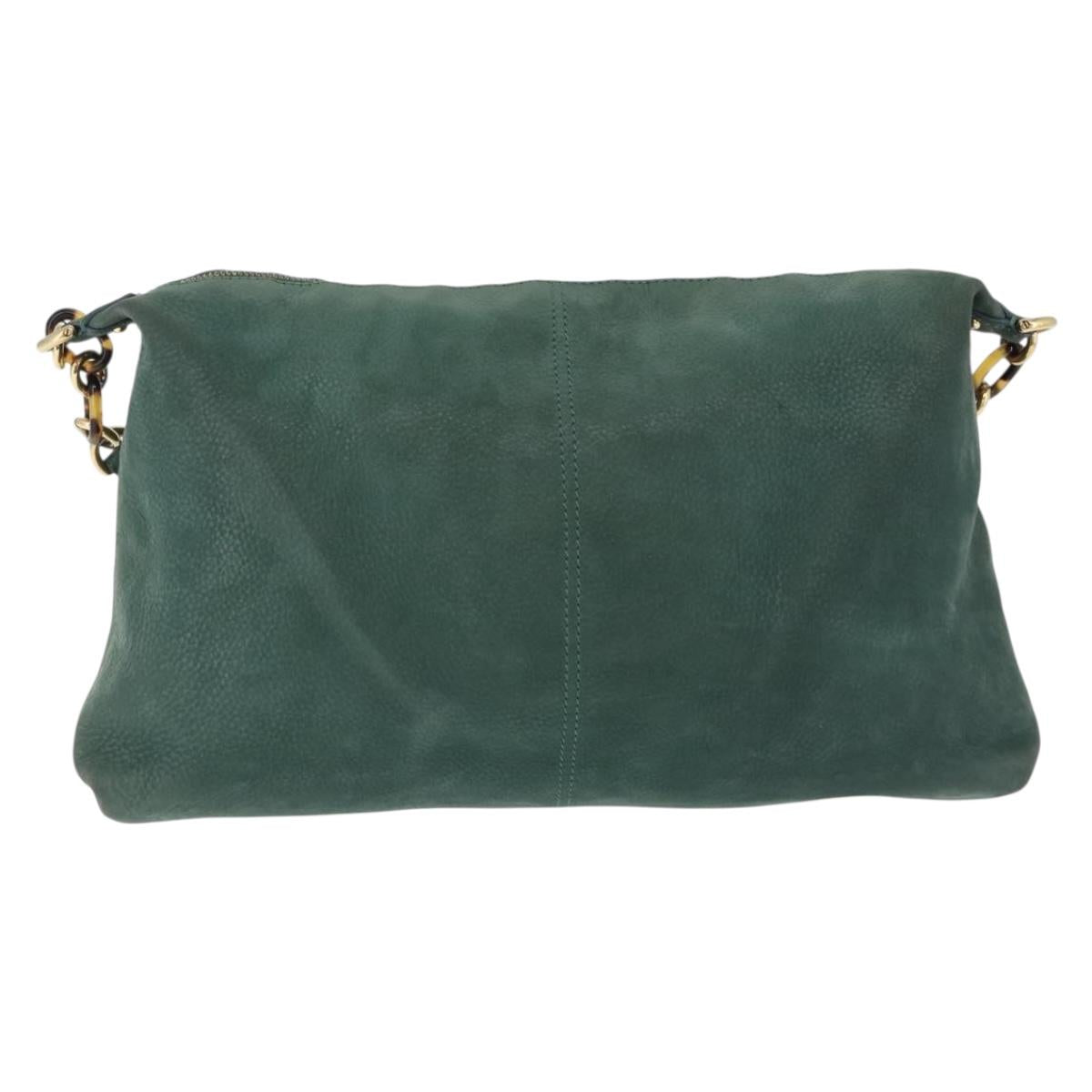 FENDI Shoulder Bag Leather Green Gold Auth 193051V