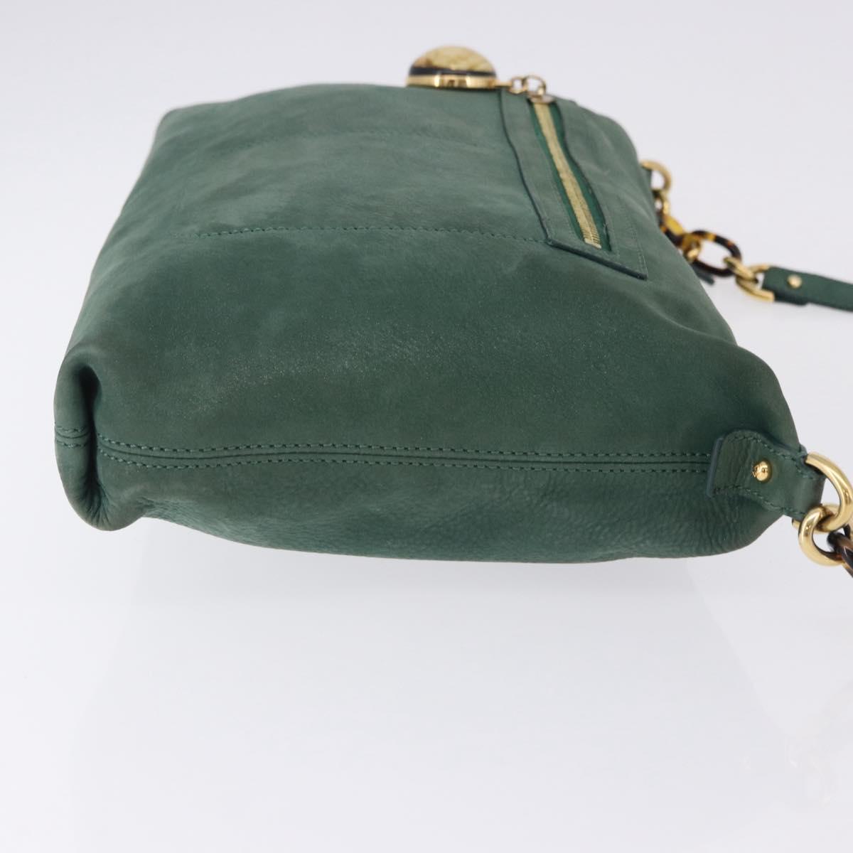 FENDI Shoulder Bag Leather Green Gold Auth 193051V