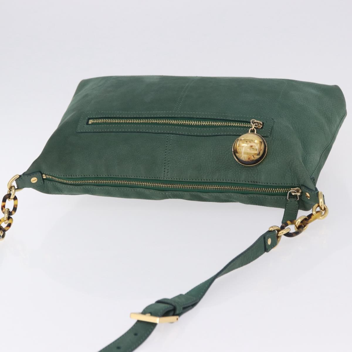 FENDI Shoulder Bag Leather Green Gold Auth 193051V