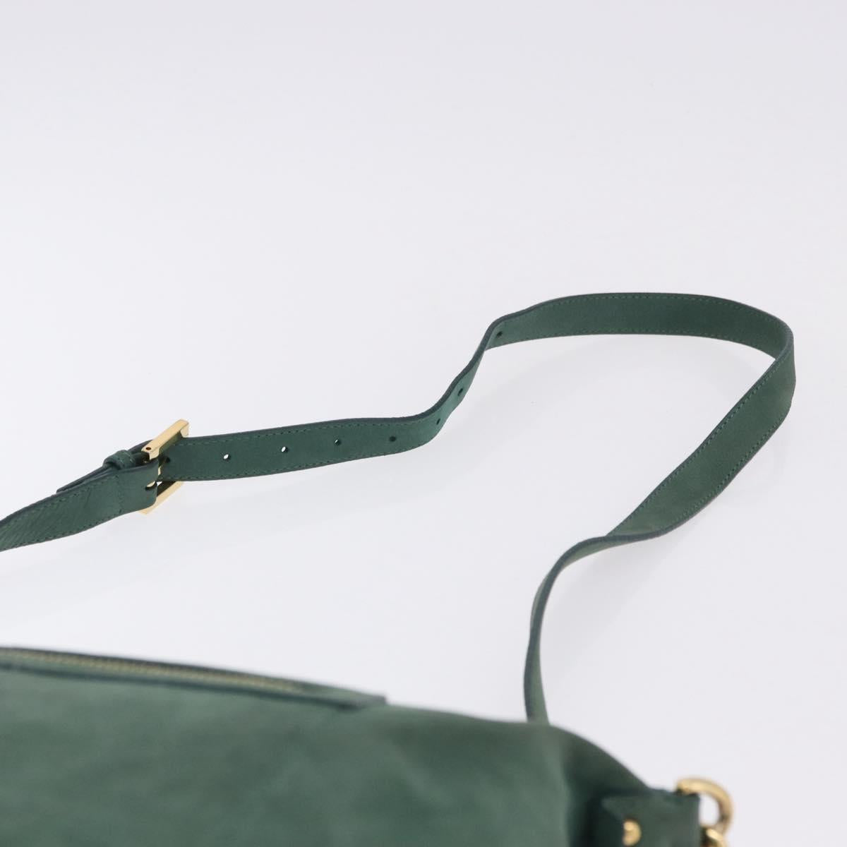 FENDI Shoulder Bag Leather Green Gold Auth 193051V