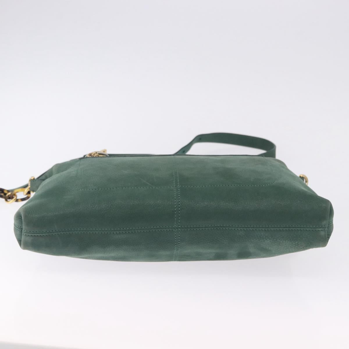 FENDI Shoulder Bag Leather Green Gold Auth 193051V