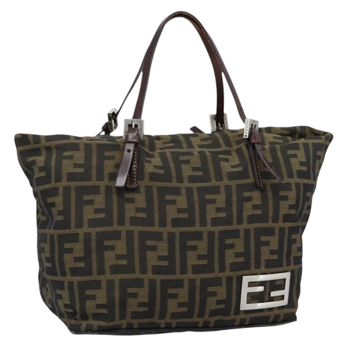 FENDI Zucca Canvas Hand Bag Black Brown Auth 193053
