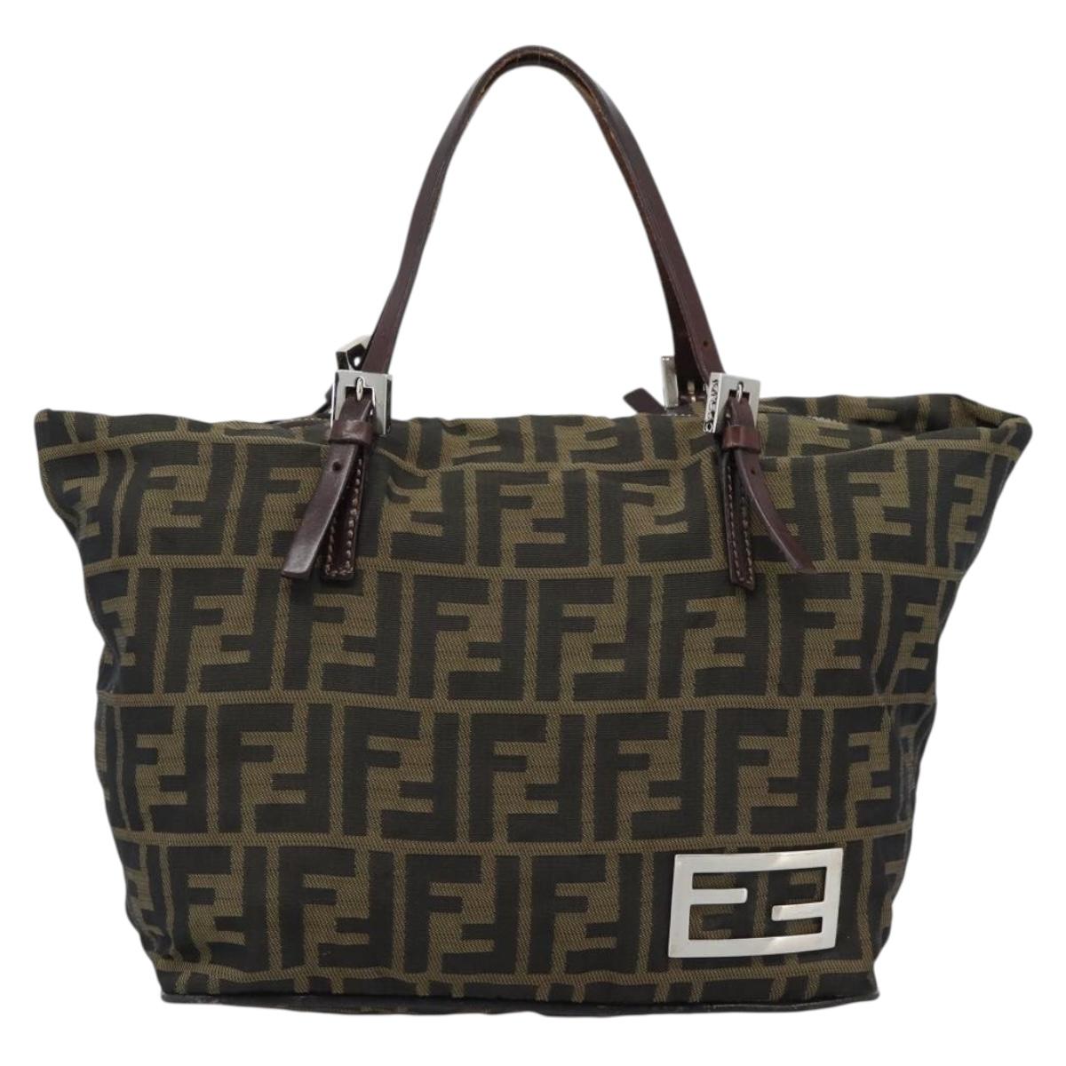 FENDI Zucca Canvas Hand Bag Black Brown Auth 193053
