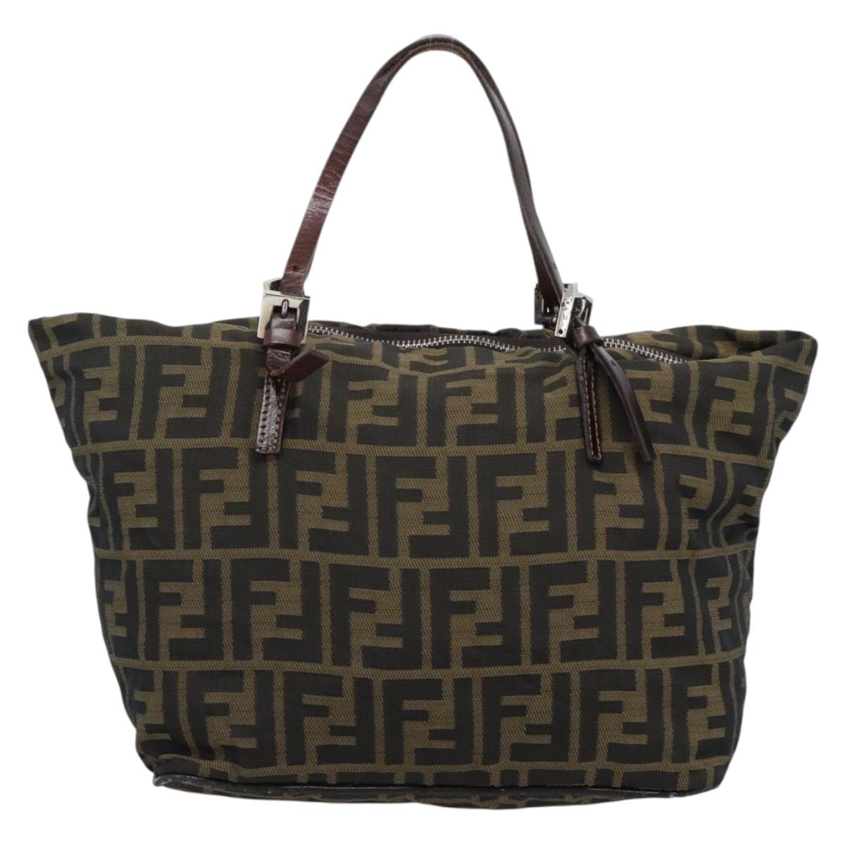 FENDI Zucca Canvas Hand Bag Black Brown Auth 193053