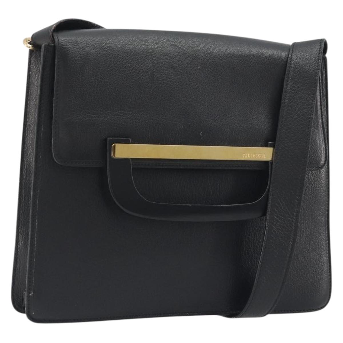 GUCCI Shoulder Bag Leather Black Gold 001 406 1803 Auth 193054