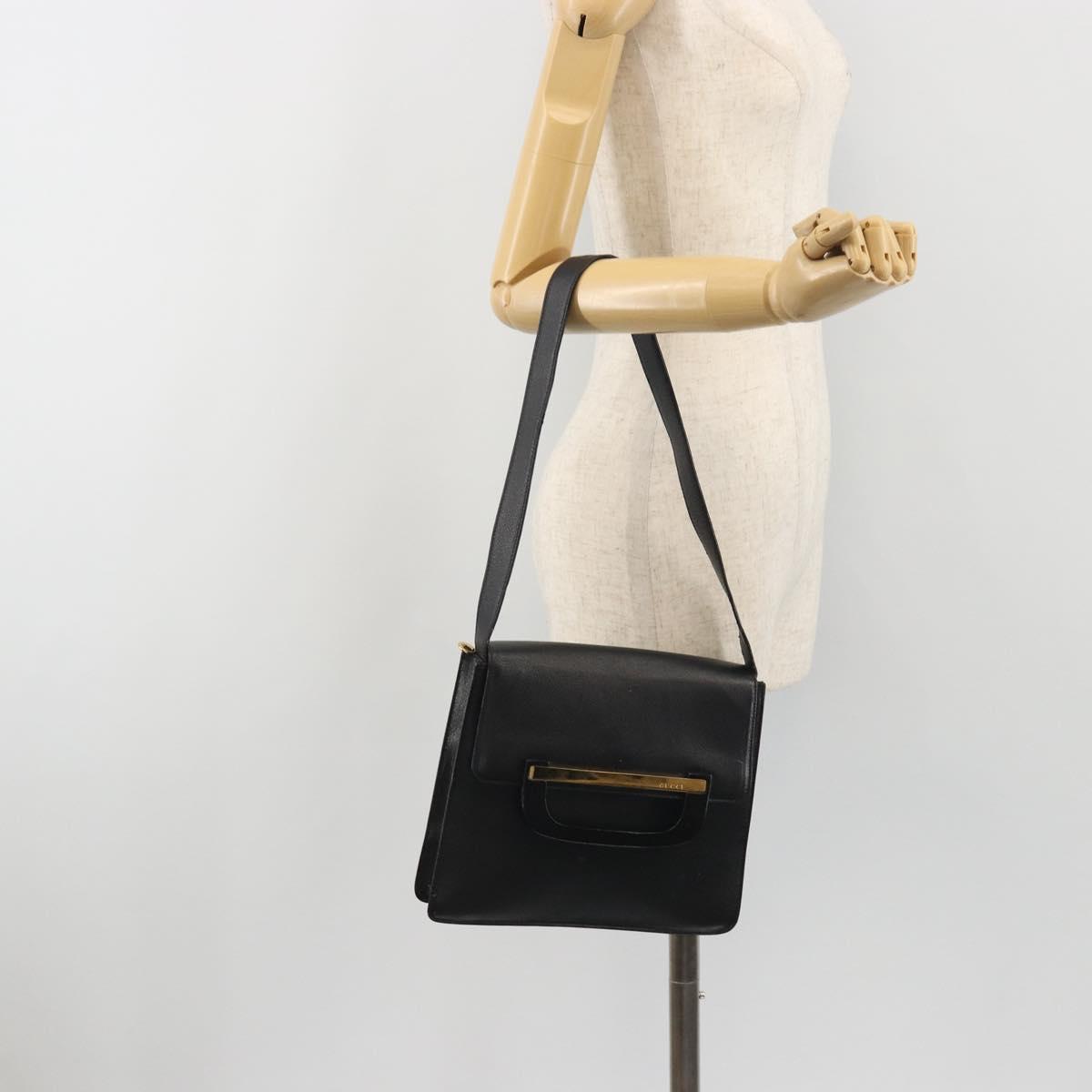 GUCCI Shoulder Bag Leather Black Gold 001 406 1803 Auth 193054