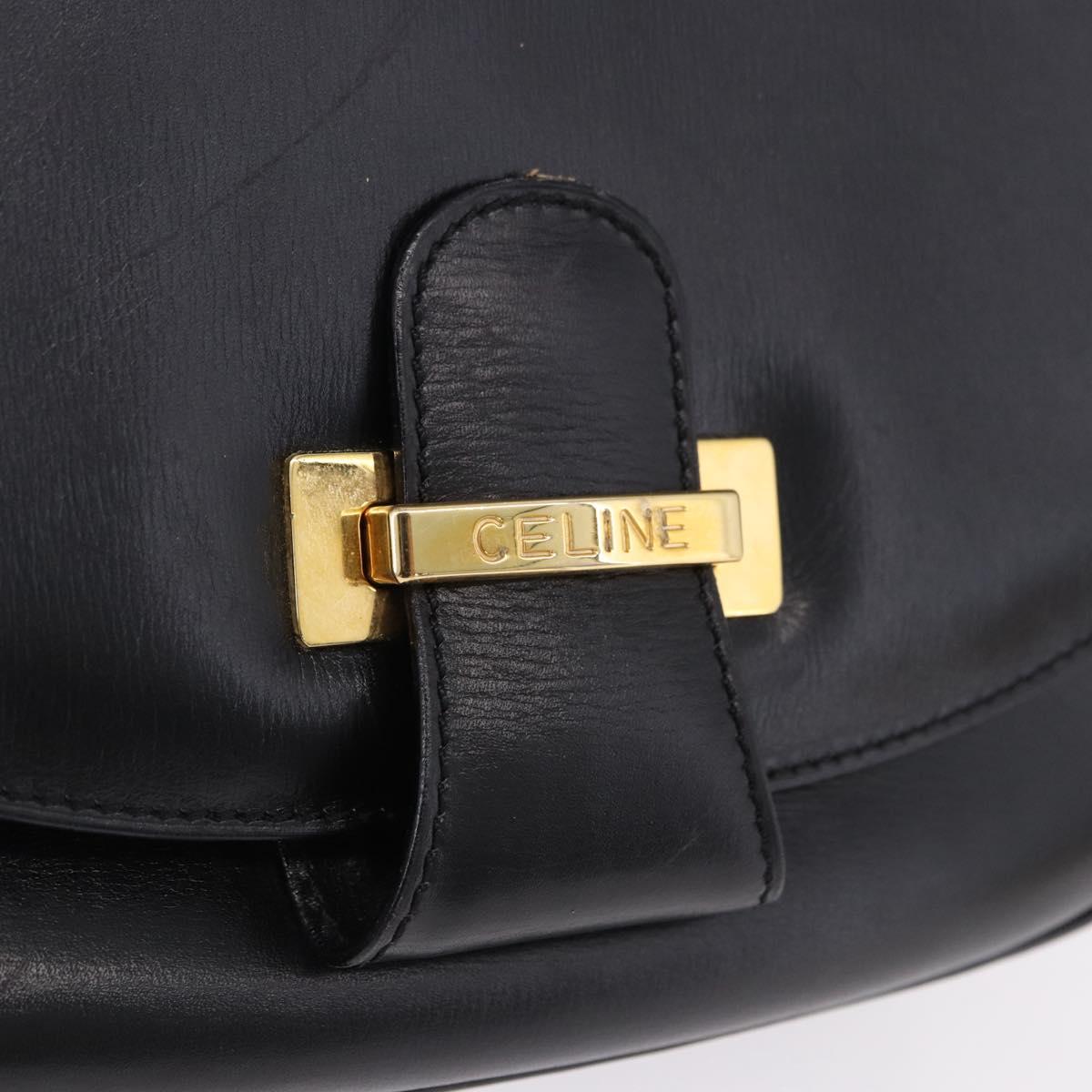 CELINE Shoulder Bag Leather Black Gold Auth 193055