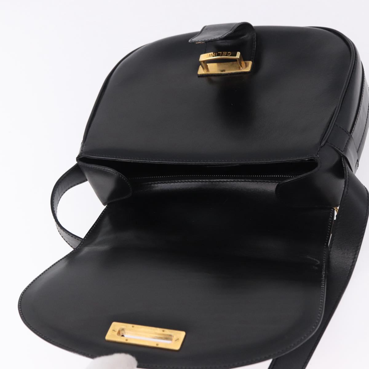 CELINE Shoulder Bag Leather Black Gold Auth 193055